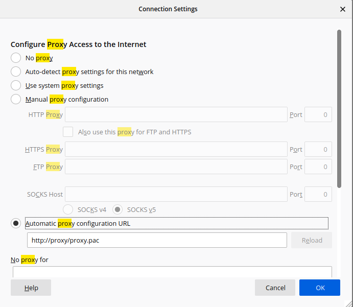 Configuración proxy en Firefox